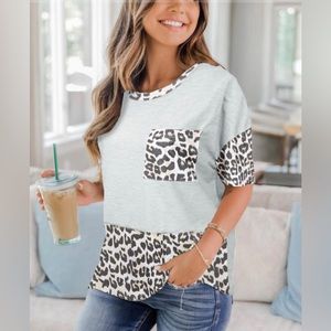 Leopard Print Color Block Short Sleeve Top
